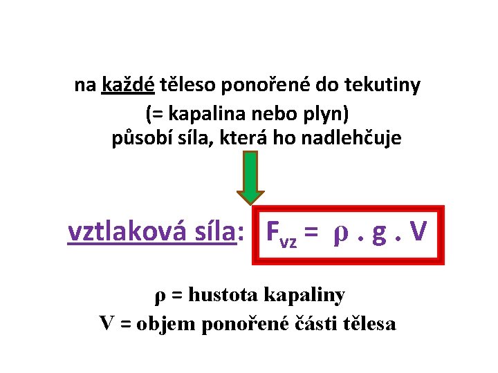 na každé těleso ponořené do tekutiny (= kapalina nebo plyn) působí síla, která ho