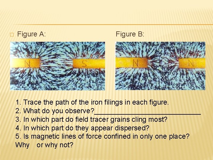 � Figure A: Figure B: 1. Trace the path of the iron filings in