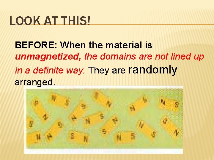 LOOK AT THIS! BEFORE: When the material is unmagnetized, the domains are not lined