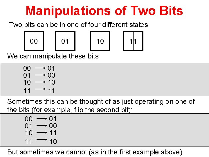 Manipulations of Two Bits Two bits can be in one of four different states