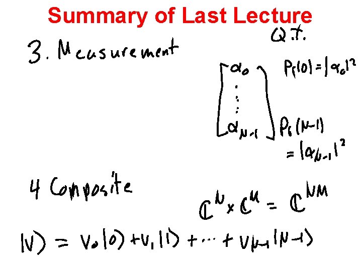 Summary of Last Lecture 