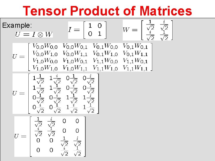 Tensor Product of Matrices Example: 