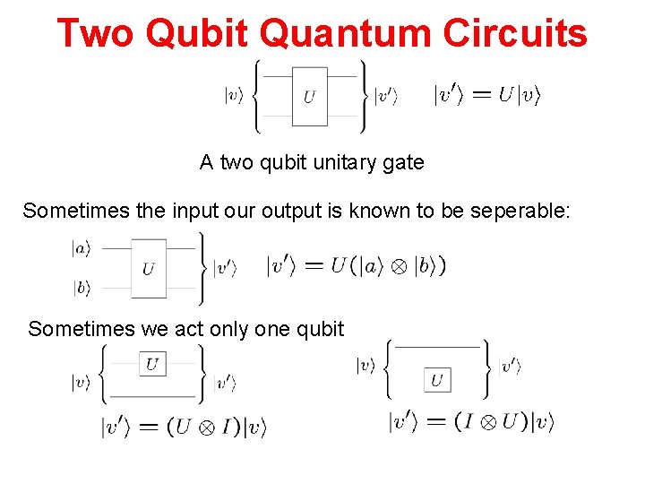 Two Qubit Quantum Circuits A two qubit unitary gate Sometimes the input our output