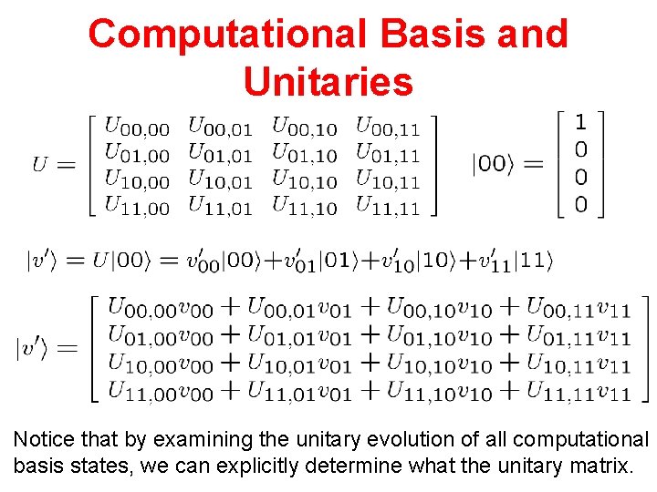Computational Basis and Unitaries Notice that by examining the unitary evolution of all computational