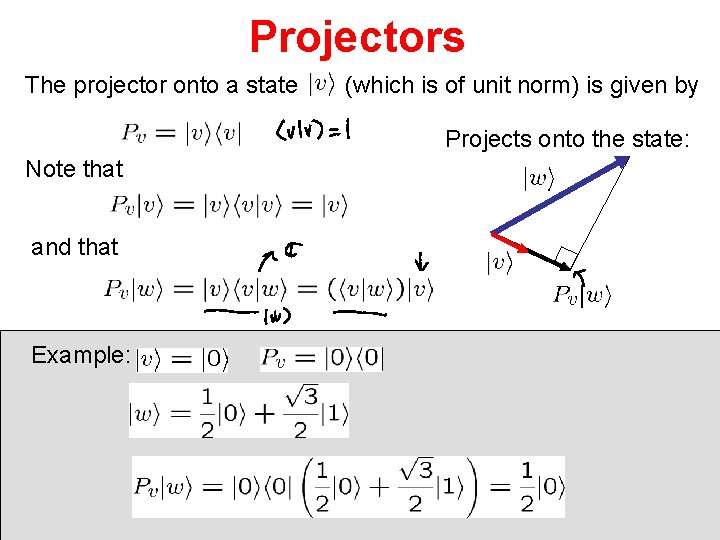 Projectors The projector onto a state (which is of unit norm) is given by