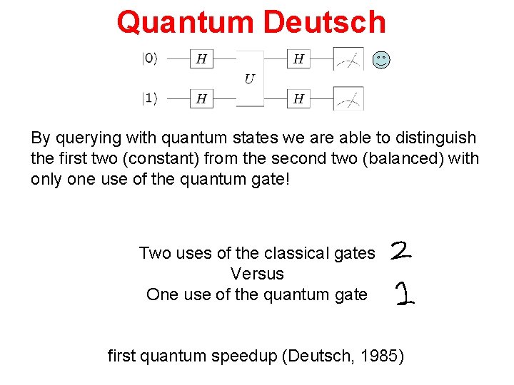 Quantum Deutsch By querying with quantum states we are able to distinguish the first