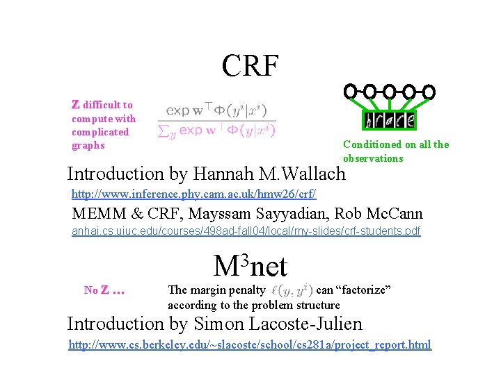 CRF Z difficult to compute with complicated graphs Conditioned on all the observations Introduction