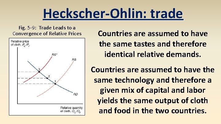 Heckscher-Ohlin: trade Fig. 5 -9: Trade Leads to a Convergence of Relative Prices Countries