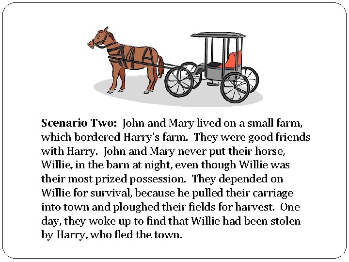 Scenario Two: John and Mary lived on a small farm, which bordered Harry’s farm.