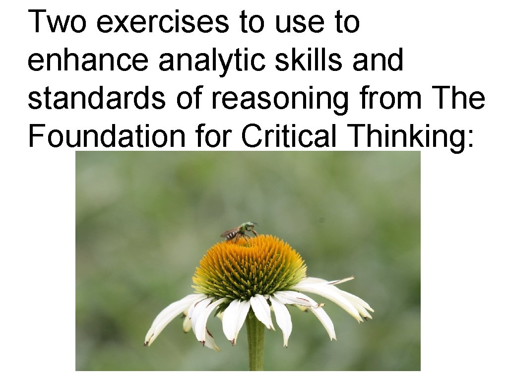 Two exercises to use to enhance analytic skills and standards of reasoning from The Two exercises to use to enhance analytic skills and standards of reasoning from The