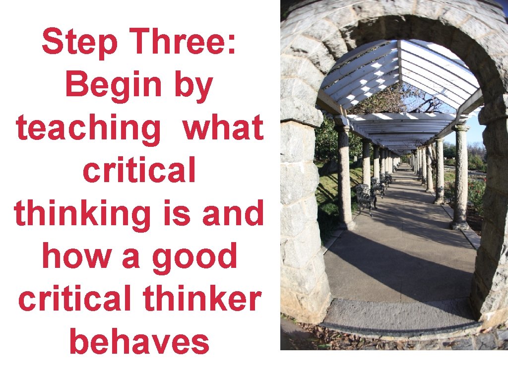 Step Three: Begin by teaching what critical thinking is and how a good critical Step Three: Begin by teaching what critical thinking is and how a good critical