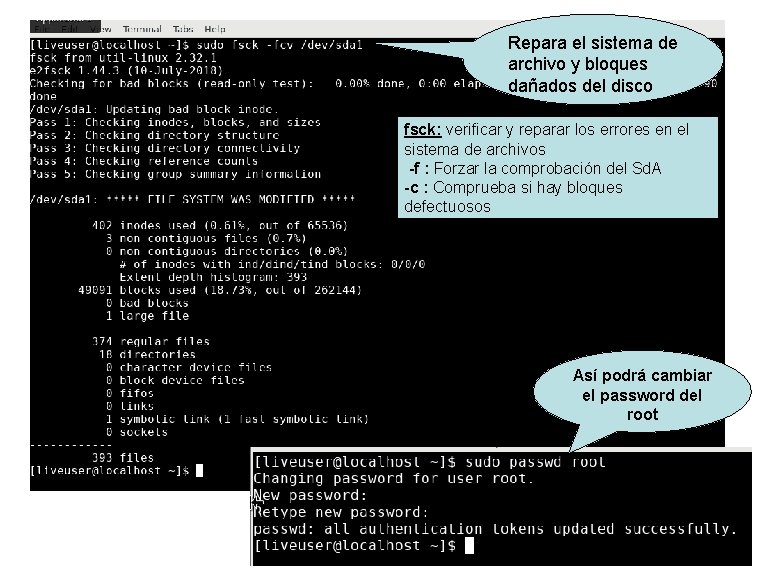 Repara el sistema de archivo y bloques dañados del disco fsck: verificar y reparar