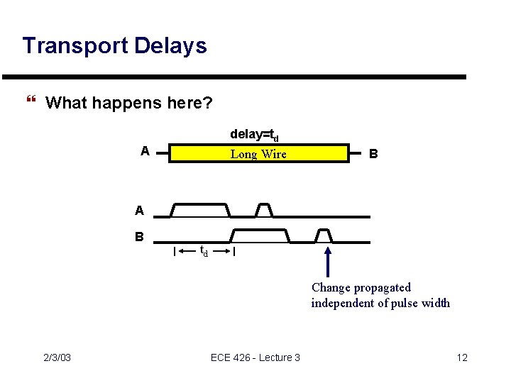 Transport Delays } What happens here? delay=td A C Long Wire B A B