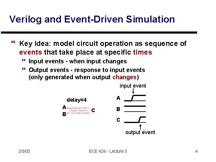 Verilog and Event-Driven Simulation } Key idea: model circuit operation as sequence of events
