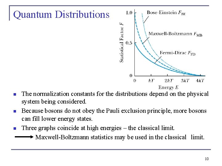Quantum Distributions n n n The normalization constants for the distributions depend on the