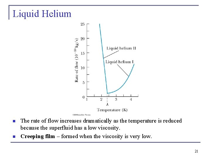 Liquid Helium n n The rate of flow increases dramatically as the temperature is