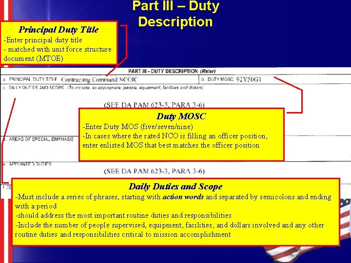 Principal Duty Title Part III – Duty Description -Enter principal duty title - matched