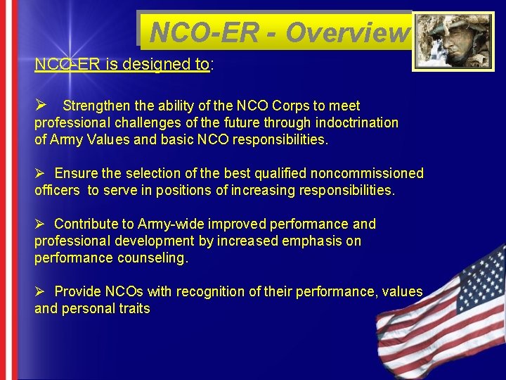 NCO-ER - Overview NCO-ER is designed to: Ø Strengthen the ability of the NCO