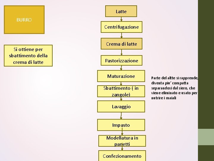 Latte BURRO Centrifugazione Si ottiene per sbattimento della crema di latte Crema di latte