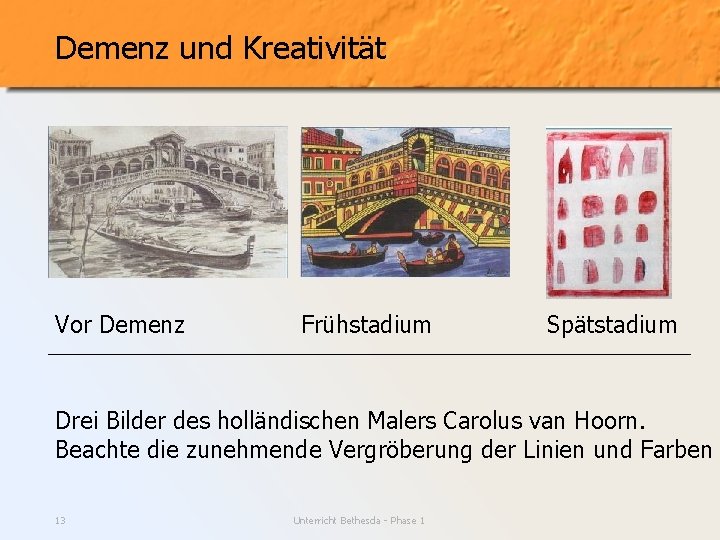 Demenz und Kreativität Vor Demenz Frühstadium Spätstadium Drei Bilder des holländischen Malers Carolus van