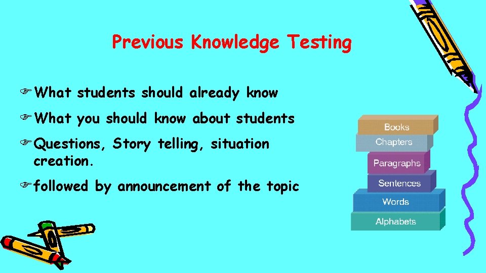 Previous Knowledge Testing FWhat students should already know FWhat you should know about students