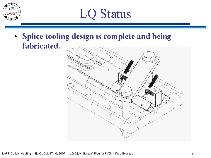 LQ Status • Splice tooling design is complete and being fabricated. LARP Collab. Meeting