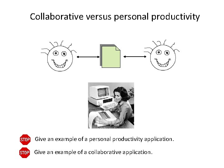 Collaborative versus personal productivity Give an example of a personal productivity application. Give an