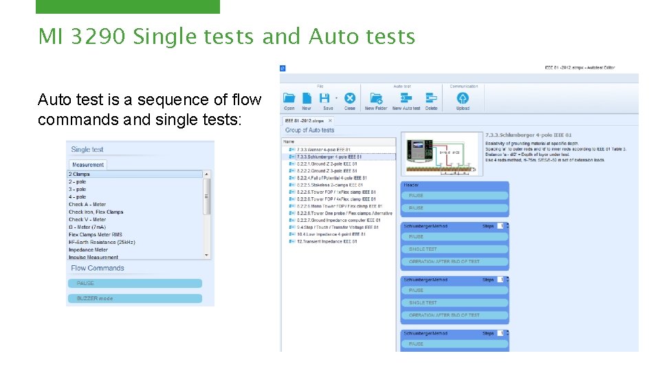 MI 3290 Single tests and Auto tests Auto test is a sequence of flow