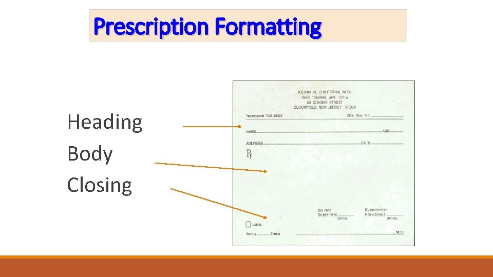 Prescription Formatting Heading Body Closing 
