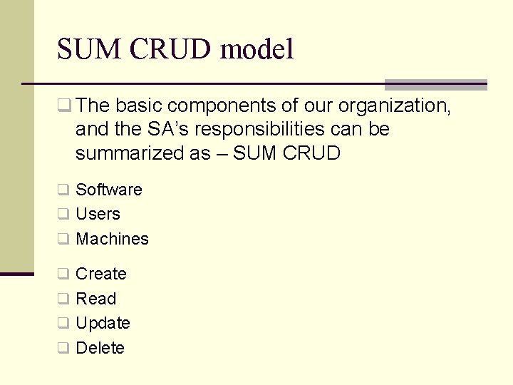 Sum Model New SA Training Topic 1 Introduction to System