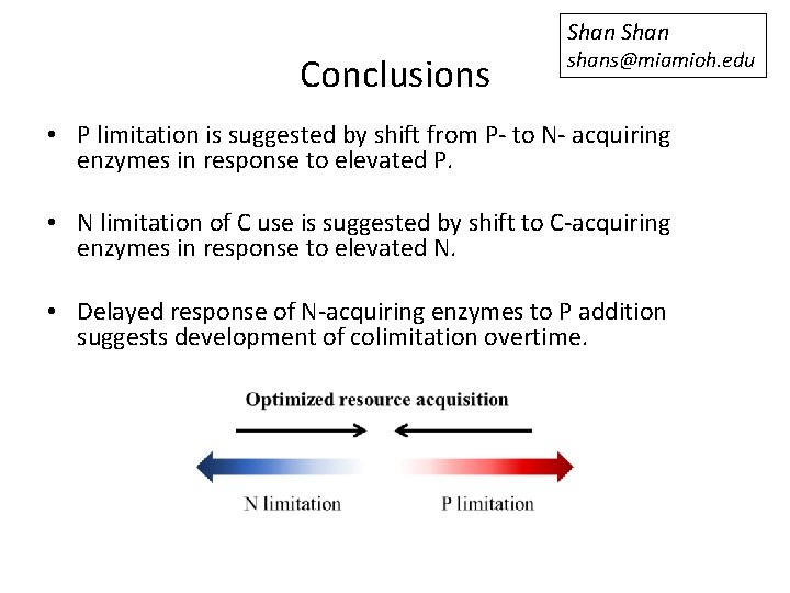 Shan Conclusions shans@miamioh. edu • P limitation is suggested by shift from P- to