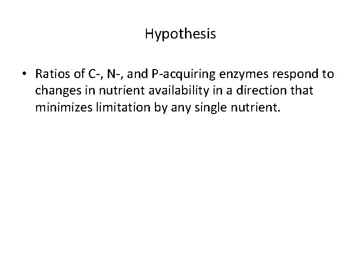 Hypothesis • Ratios of C-, N-, and P-acquiring enzymes respond to changes in nutrient