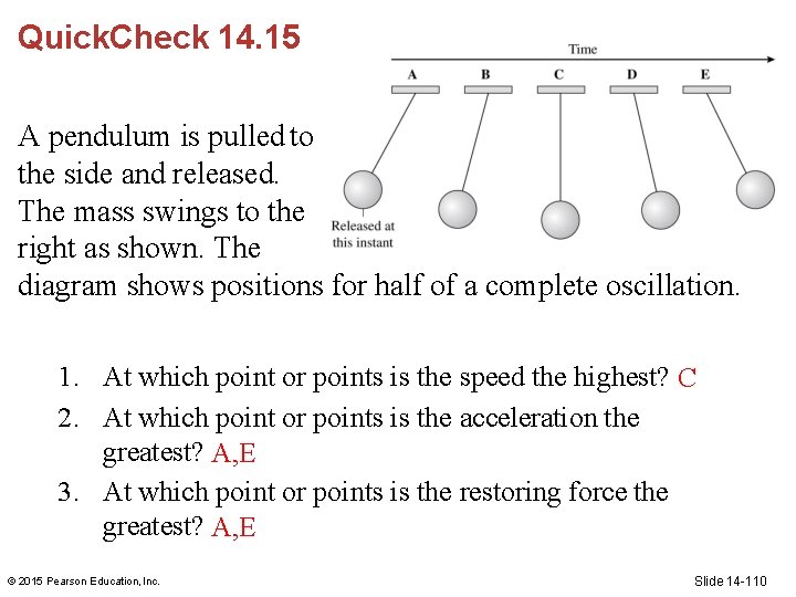 Quick. Check 14. 15 A pendulum is pulled to the side and released. The