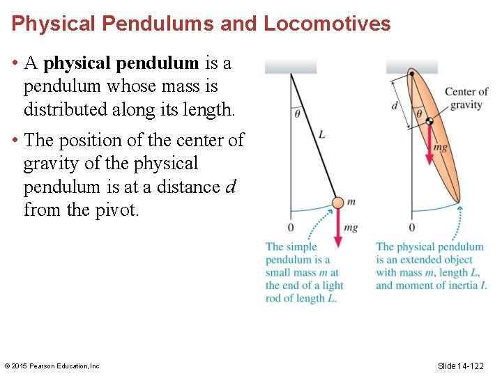 Physical Pendulums and Locomotives • A physical pendulum is a pendulum whose mass is