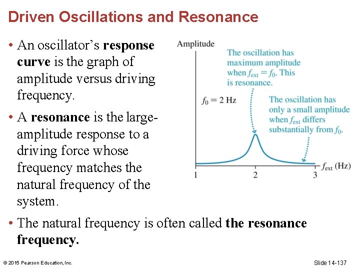 Driven Oscillations and Resonance • An oscillator’s response curve is the graph of amplitude