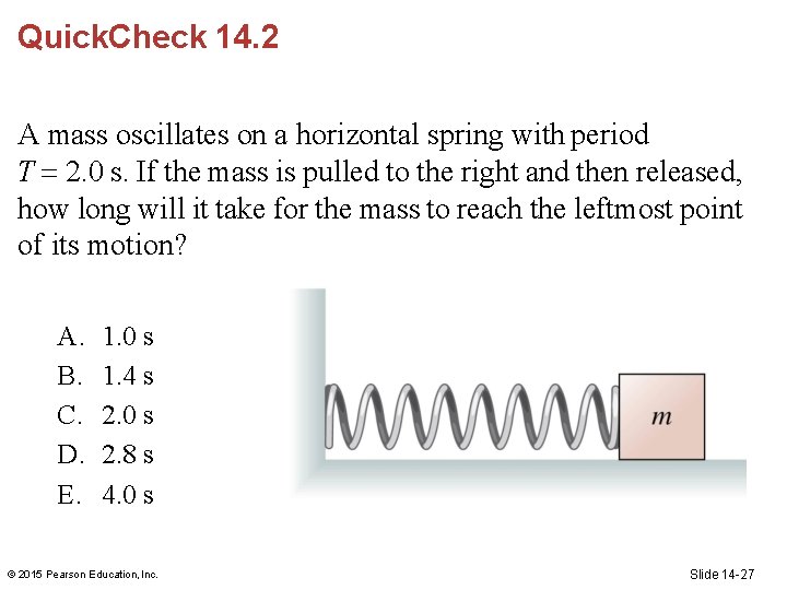 Quick. Check 14. 2 A mass oscillates on a horizontal spring with period T