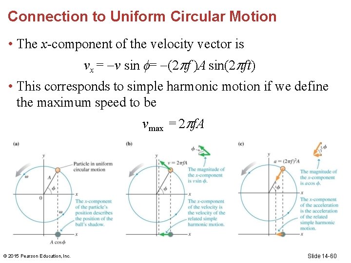 Connection to Uniform Circular Motion • The x-component of the velocity vector is vx