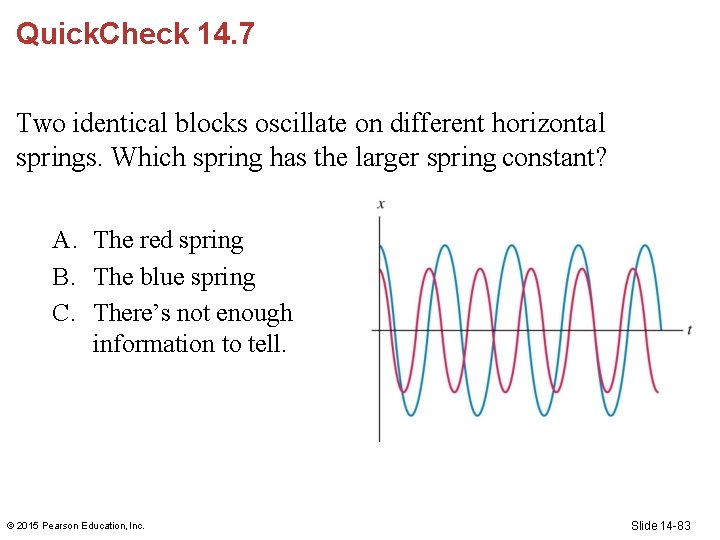 Quick. Check 14. 7 Two identical blocks oscillate on different horizontal springs. Which spring