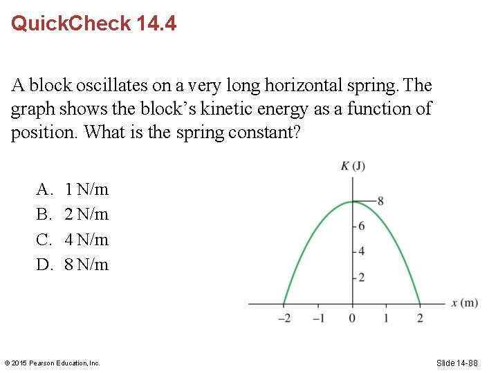 Quick. Check 14. 4 A block oscillates on a very long horizontal spring. The