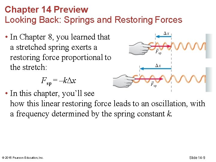 Chapter 14 Preview Looking Back: Springs and Restoring Forces • In Chapter 8, you