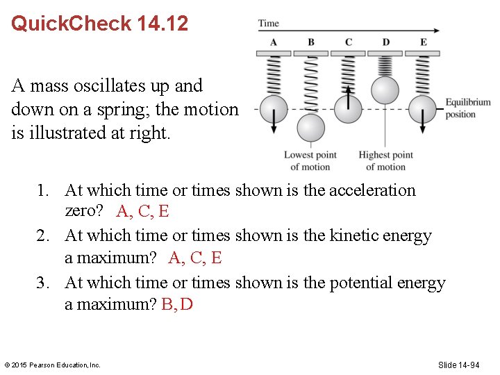 Quick. Check 14. 12 A mass oscillates up and down on a spring; the