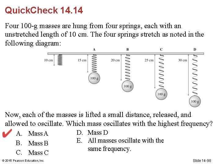 Quick. Check 14. 14 Four 100 -g masses are hung from four springs, each