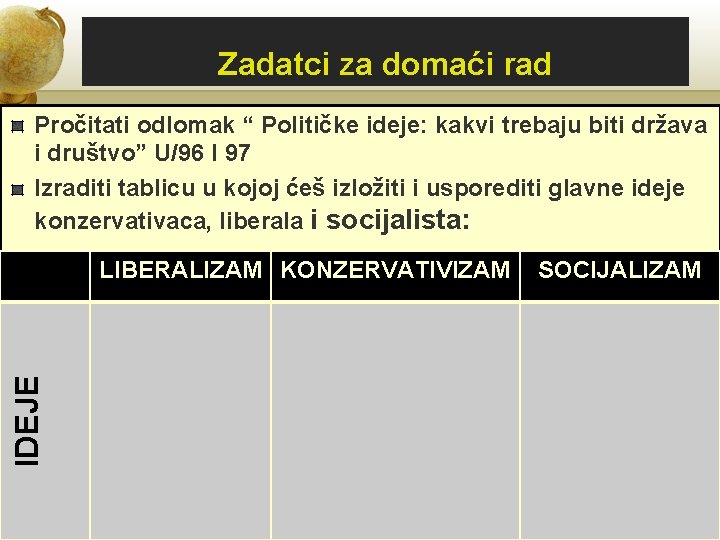 Zadatci za domaći rad Pročitati odlomak “ Političke ideje: kakvi trebaju biti država i