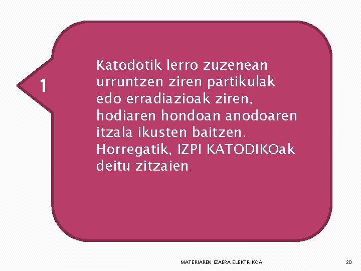 1 Katodotik lerro zuzenean urruntzen ziren partikulak edo erradiazioak ziren, hodiaren hondoan anodoaren itzala