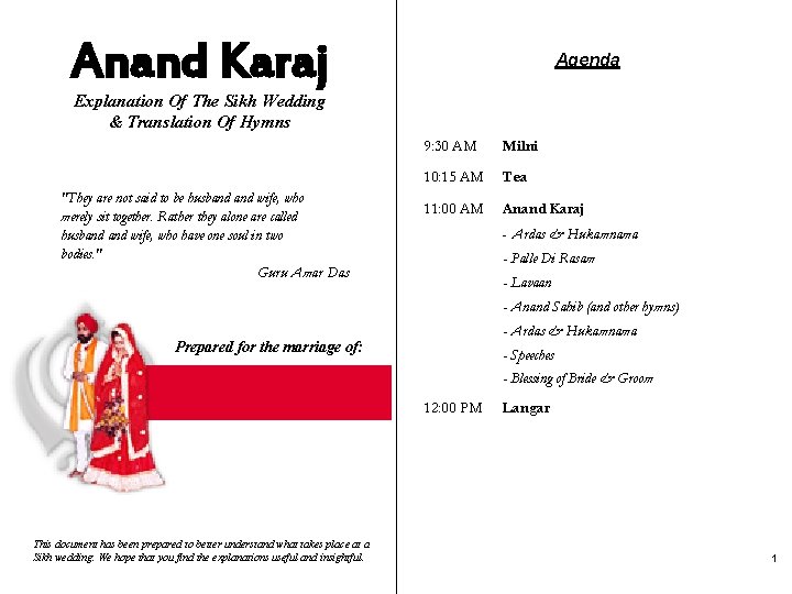 Anand Karaj Agenda Explanation Of The Sikh Wedding & Translation Of Hymns "They are