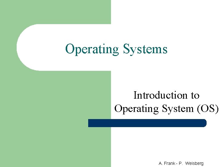 Operating Systems Introduction to Operating System (OS) A. Frank - P. Weisberg 