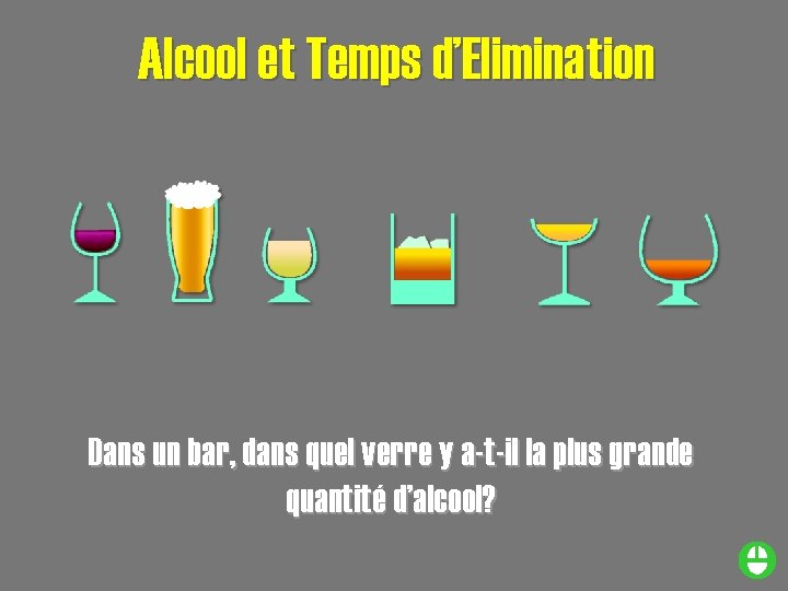 Alcool et Temps d’Elimination Dans un bar, dans quel verre y a-t-il la plus