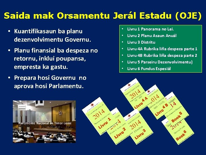 Saida mak Orsamentu Jerál Estadu (OJE) • Kuantifikasaun ba planu dezenvolvimentu Governu. • Planu
