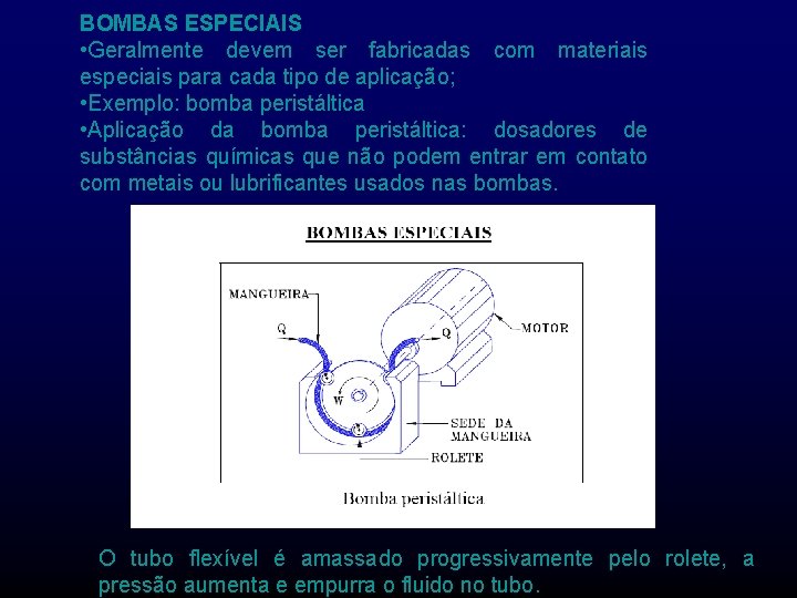 BOMBAS ESPECIAIS • Geralmente devem ser fabricadas com materiais especiais para cada tipo de