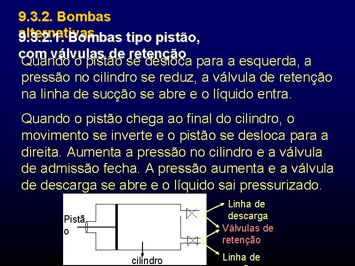 9. 3. 2. Bombas alternativas 9. 3. 2. 1. Bombas tipo pistão, com válvulas